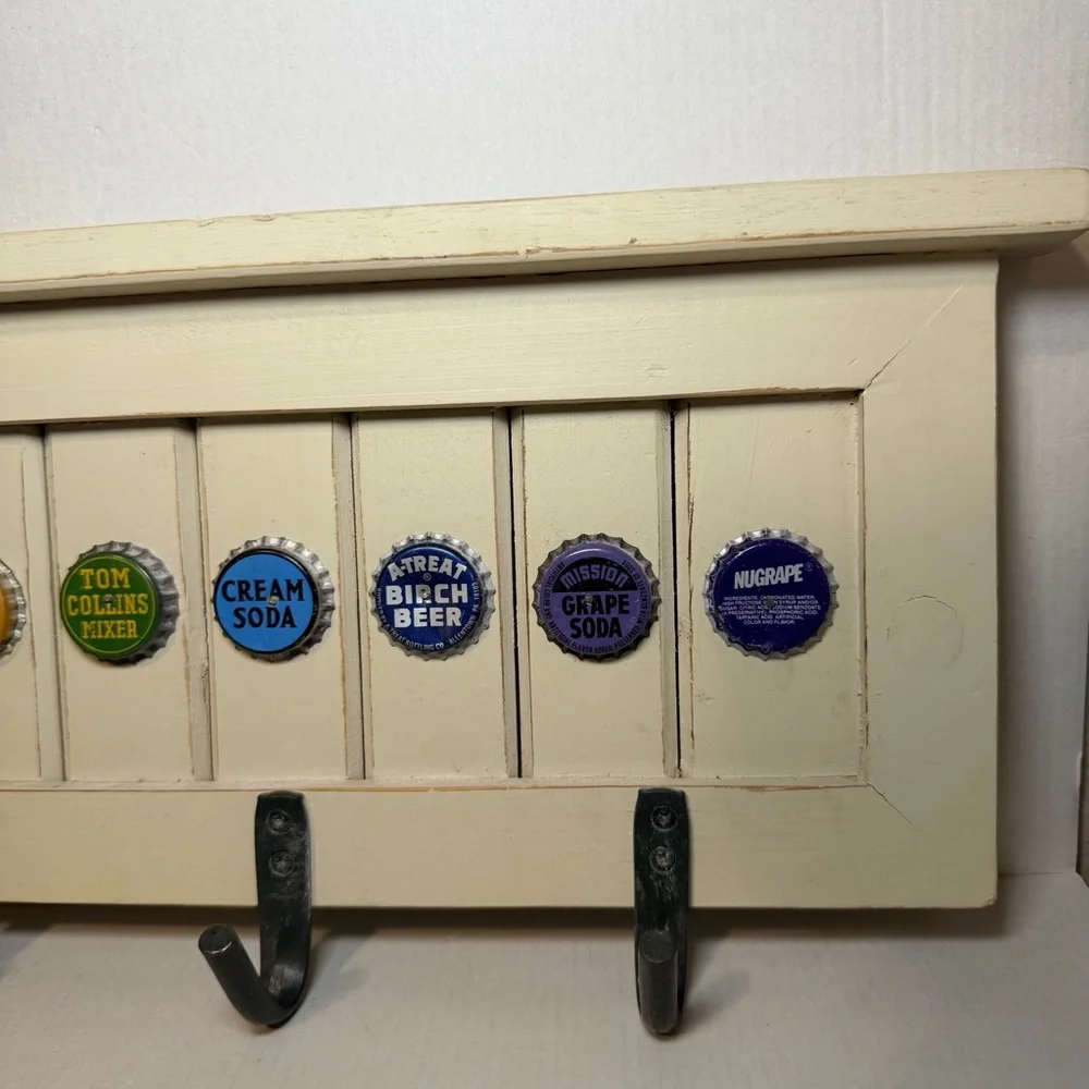Rustic Soda Bottle Cap Wall Shelf & Coat Rack – 18